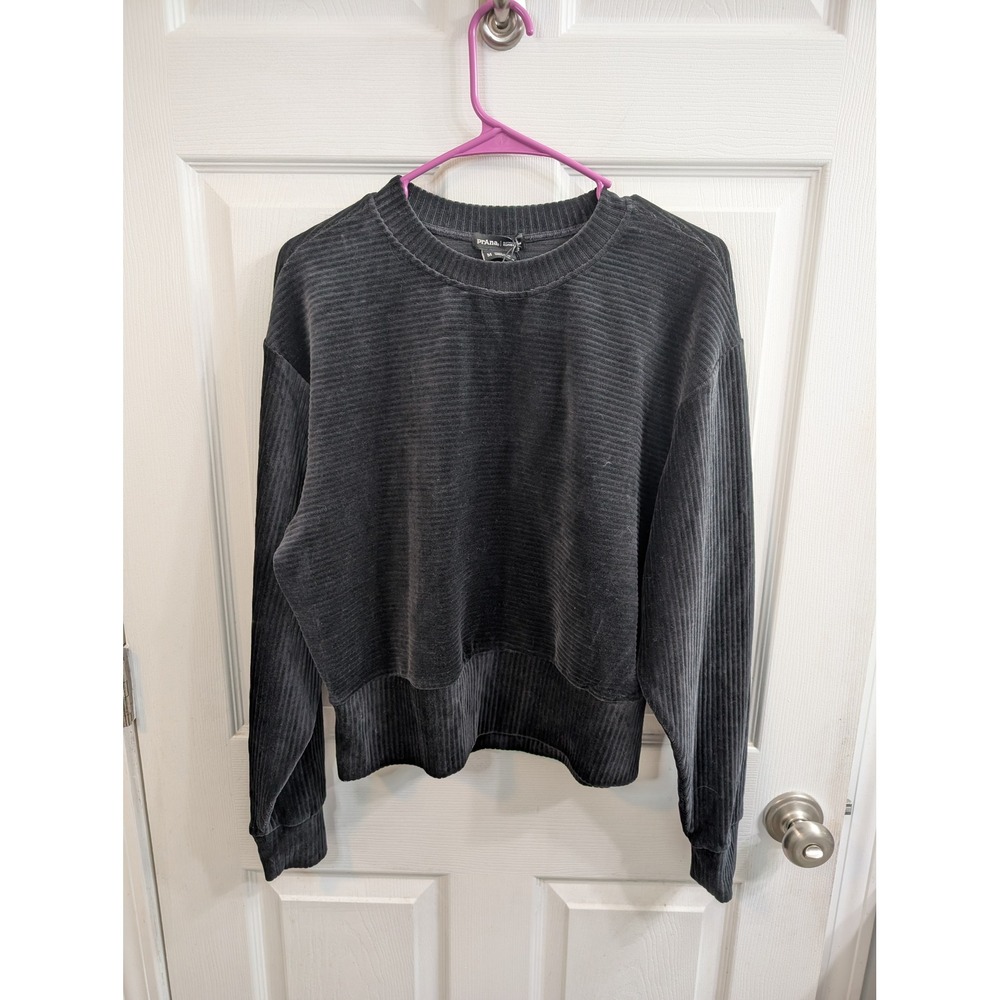 prAna Escambia Ribbed Sweatshirt Womens Black Organic Cotton NWT - Size M